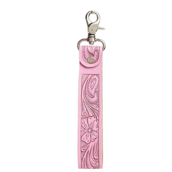 Myra Swim Accessories - Myra Bag BLOOMING MEADOW Keychain FOB Hand Tooled Pink Leather S-10837